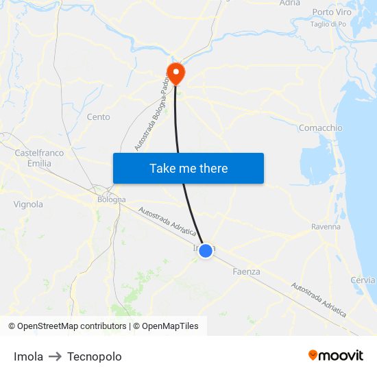 Imola to Tecnopolo map