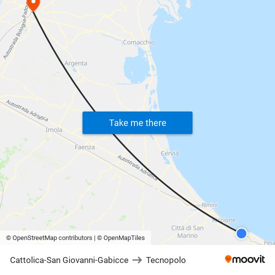 Cattolica-San Giovanni-Gabicce to Tecnopolo map