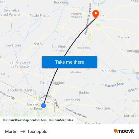 Martini to Tecnopolo map