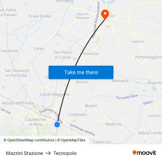 Mazzini Stazione to Tecnopolo map