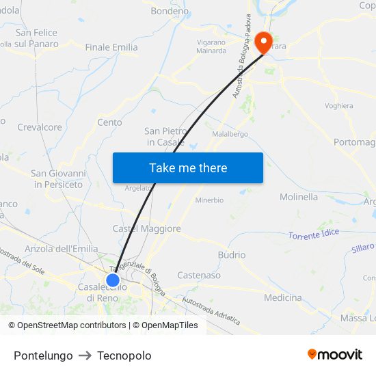 Pontelungo to Tecnopolo map