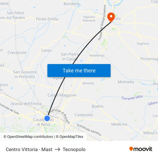 Centro Vittoria - Mast to Tecnopolo map