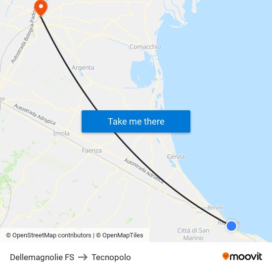 Dellemagnolie FS to Tecnopolo map