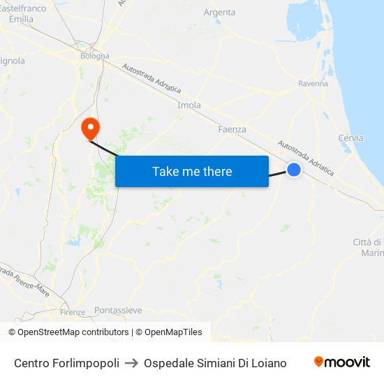 Centro Forlimpopoli to Ospedale Simiani Di Loiano map