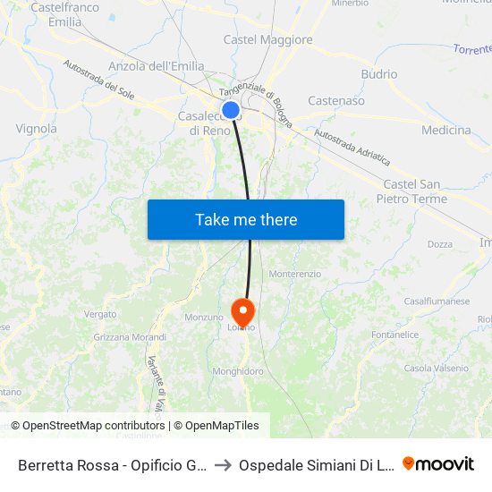 Berretta Rossa - Opificio Golinelli to Ospedale Simiani Di Loiano map