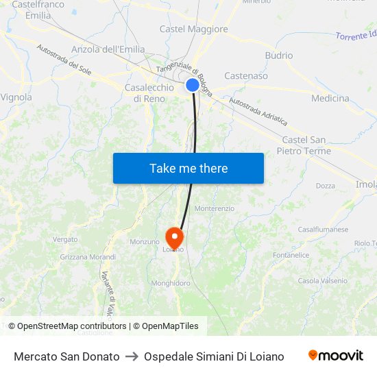Mercato San Donato to Ospedale Simiani Di Loiano map