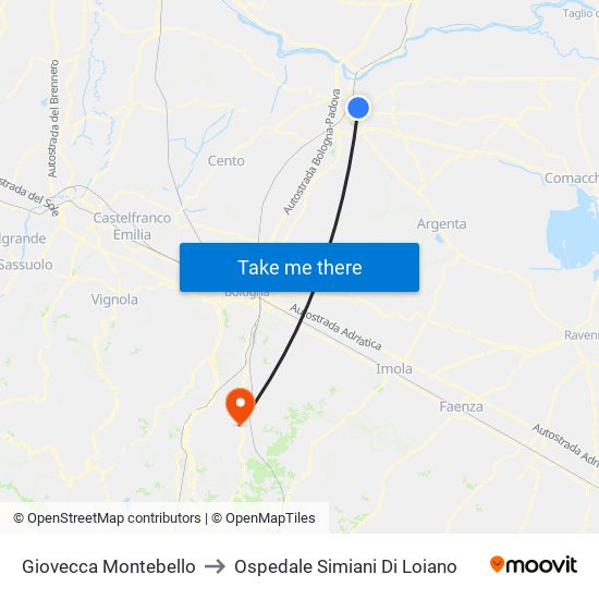 Giovecca Montebello to Ospedale Simiani Di Loiano map