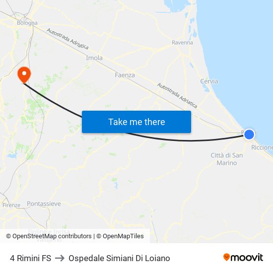 4 Rimini FS to Ospedale Simiani Di Loiano map