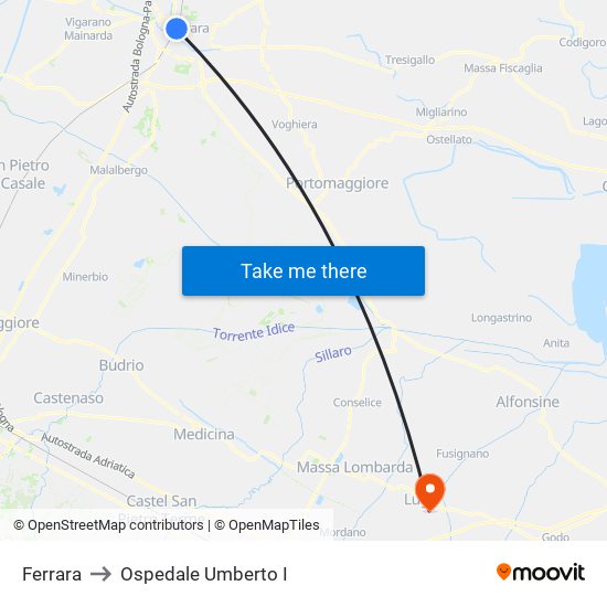 Ferrara to Ospedale Umberto I map