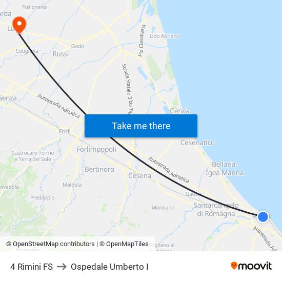 4 Rimini FS to Ospedale Umberto I map