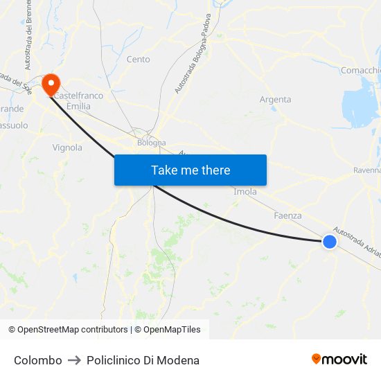 Colombo to Policlinico Di Modena map