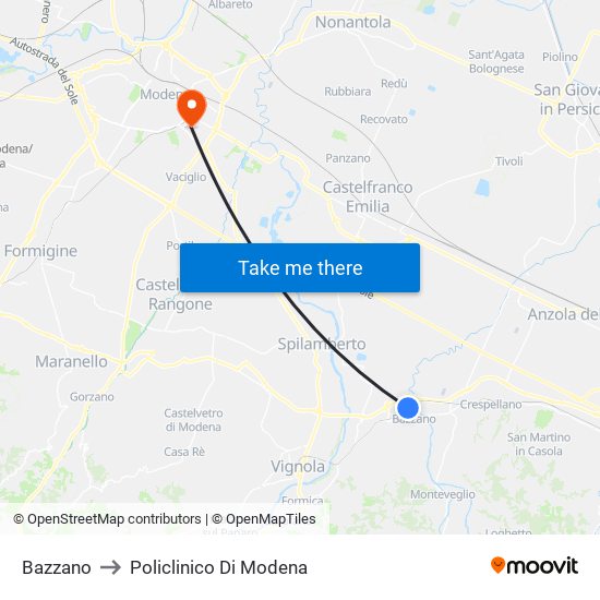 Bazzano to Policlinico Di Modena map