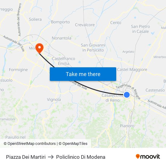 Piazza Dei Martiri to Policlinico Di Modena map