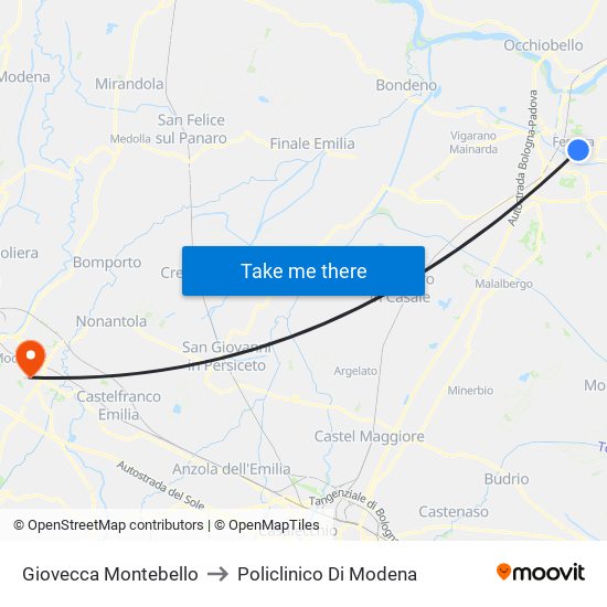 Giovecca Montebello to Policlinico Di Modena map