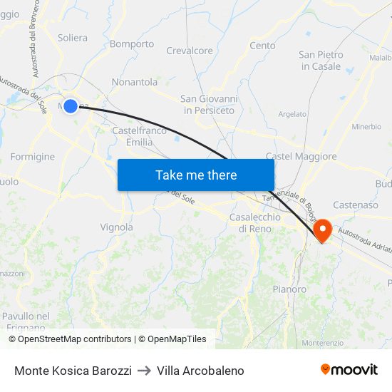 Monte Kosica Barozzi to Villa Arcobaleno map