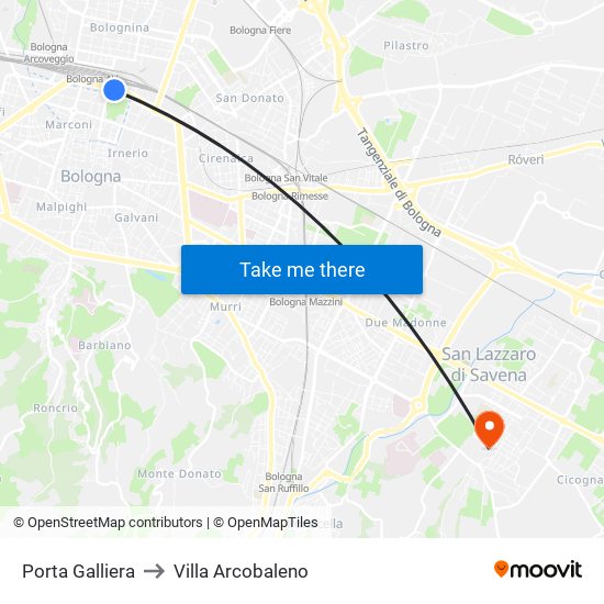 Porta Galliera to Villa Arcobaleno map