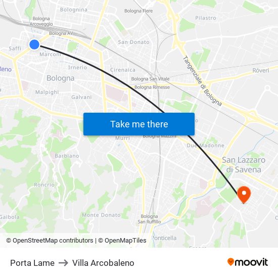 Porta Lame to Villa Arcobaleno map