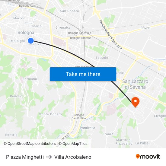 Piazza Minghetti to Villa Arcobaleno map