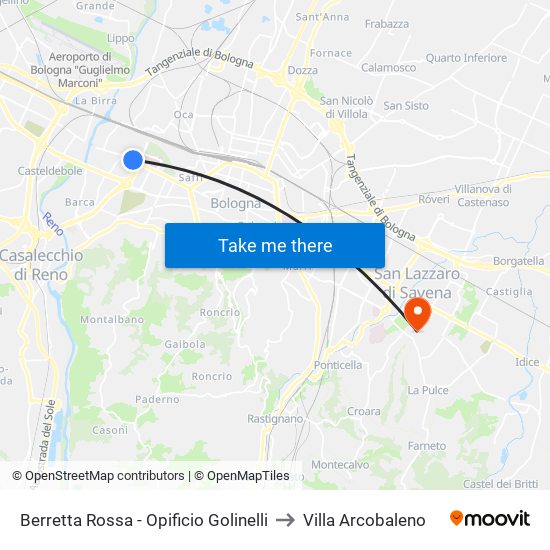 Berretta Rossa - Opificio Golinelli to Villa Arcobaleno map