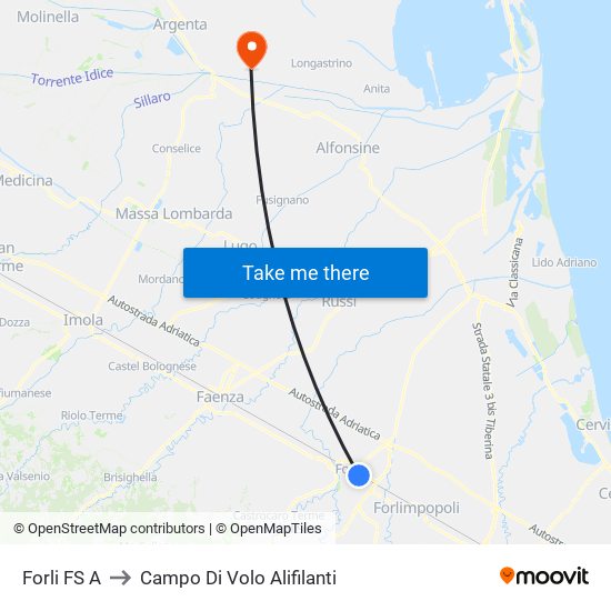 Forli FS A to Campo Di Volo Alifilanti map