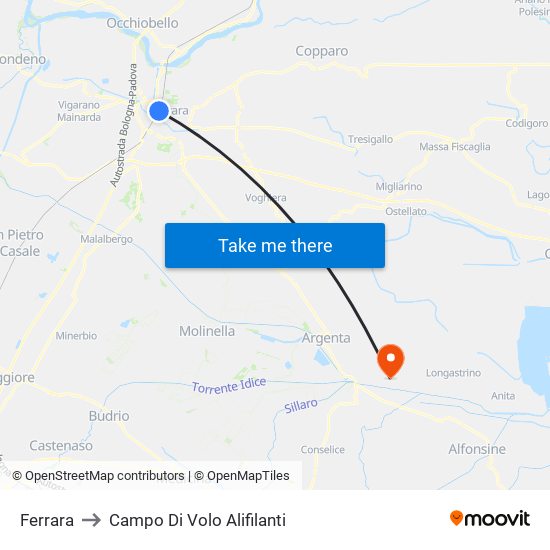 Ferrara to Campo Di Volo Alifilanti map