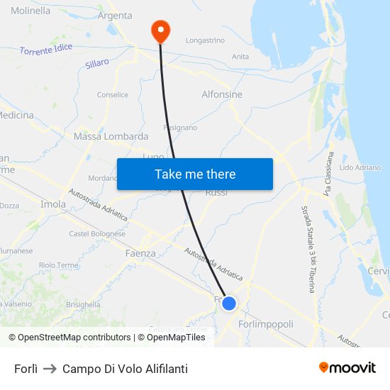 Forlì to Campo Di Volo Alifilanti map