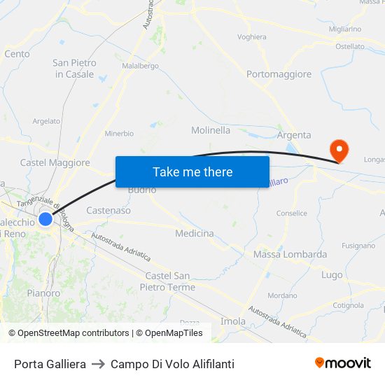 Porta Galliera to Campo Di Volo Alifilanti map
