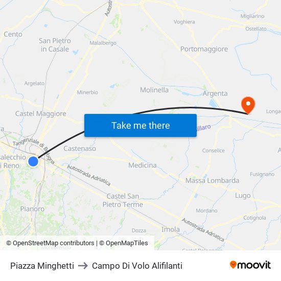 Piazza Minghetti to Campo Di Volo Alifilanti map