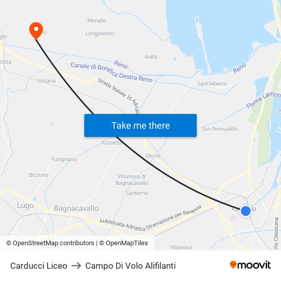 Carducci Liceo to Campo Di Volo Alifilanti map
