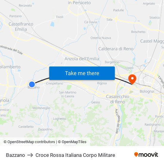 Bazzano to Croce Rossa Italiana Corpo Militare map