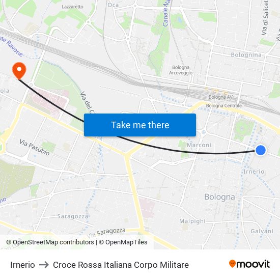Irnerio to Croce Rossa Italiana Corpo Militare map
