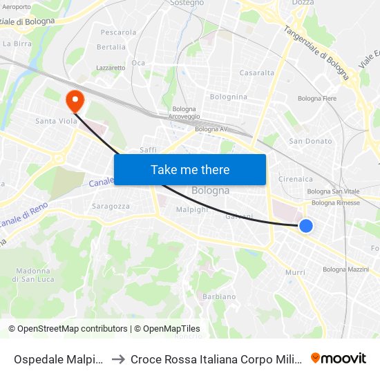 Ospedale Malpighi to Croce Rossa Italiana Corpo Militare map