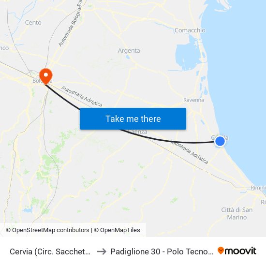 Cervia (Circ. Sacchetti Est) to Padiglione 30 - Polo Tecnologico map