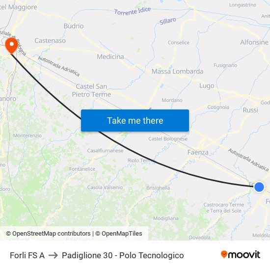 Forli FS A to Padiglione 30 - Polo Tecnologico map