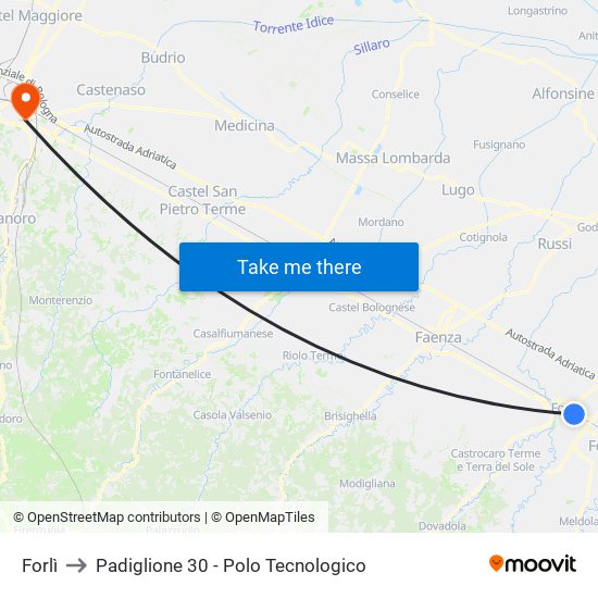 Forlì to Padiglione 30 - Polo Tecnologico map