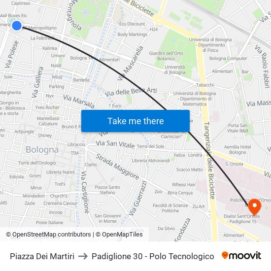 Piazza Dei Martiri to Padiglione 30 - Polo Tecnologico map