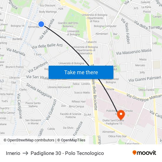 Irnerio to Padiglione 30 - Polo Tecnologico map