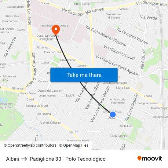 Albini to Padiglione 30 - Polo Tecnologico map