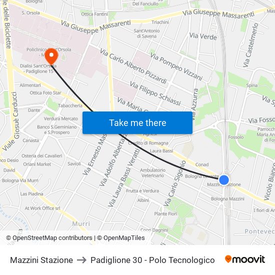 Mazzini Stazione to Padiglione 30 - Polo Tecnologico map