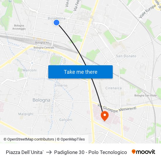 Piazza Dell`Unita` to Padiglione 30 - Polo Tecnologico map