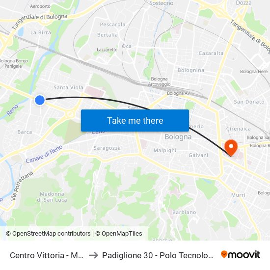 Centro Vittoria - Mast to Padiglione 30 - Polo Tecnologico map
