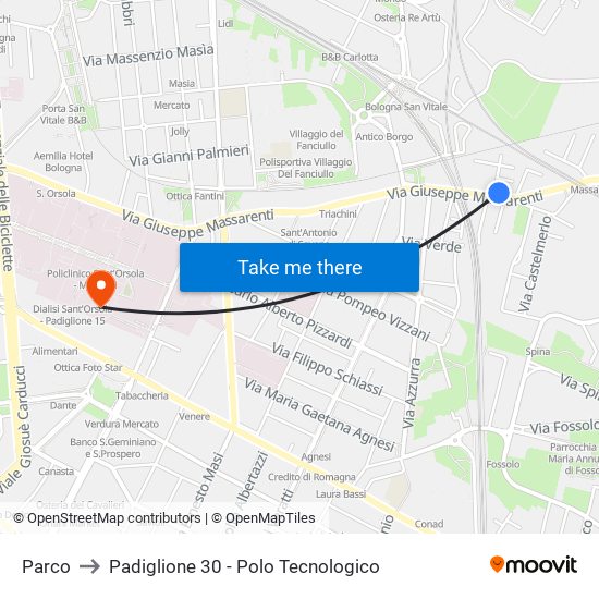 Parco to Padiglione 30 - Polo Tecnologico map