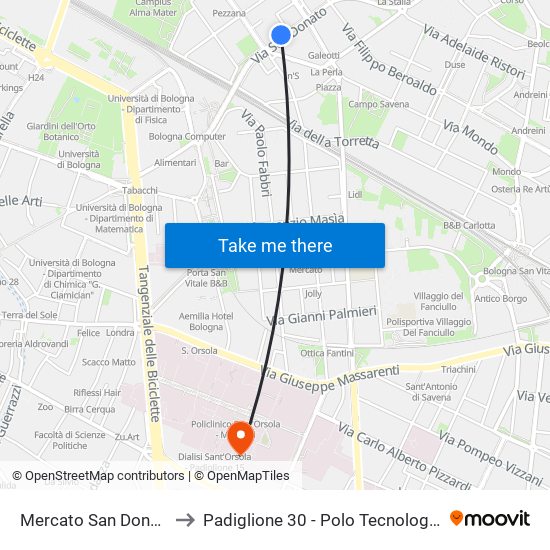 Mercato San Donato to Padiglione 30 - Polo Tecnologico map