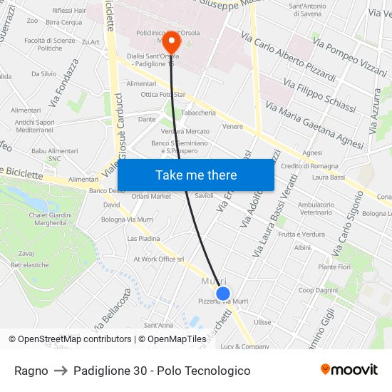 Ragno to Padiglione 30 - Polo Tecnologico map