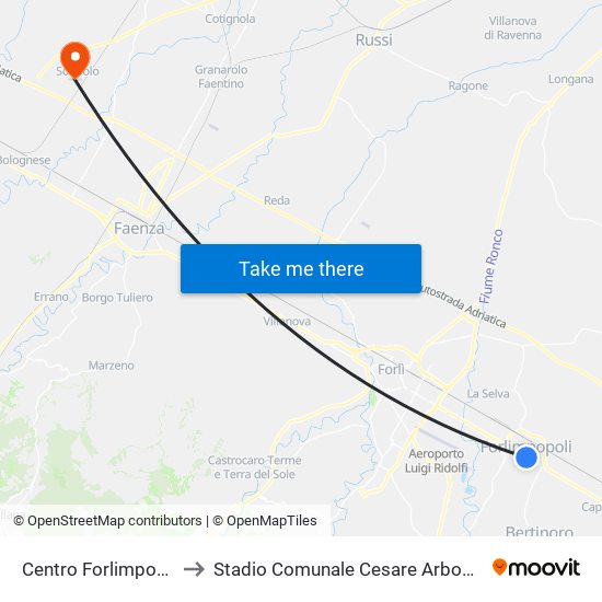 Centro Forlimpopoli to Stadio Comunale Cesare Arboscelli map