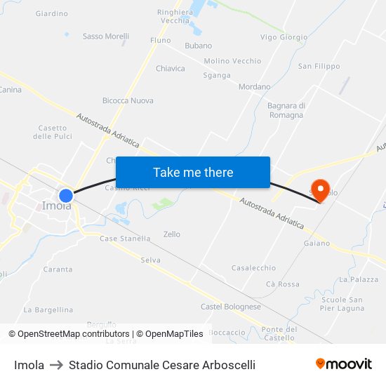 Imola to Stadio Comunale Cesare Arboscelli map