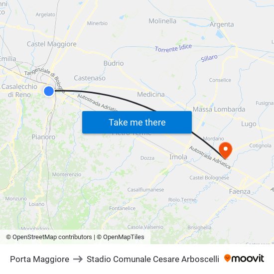 Porta Maggiore to Stadio Comunale Cesare Arboscelli map