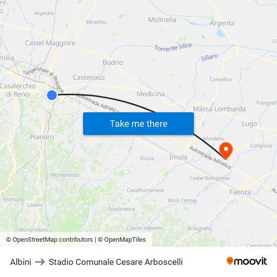 Albini to Stadio Comunale Cesare Arboscelli map