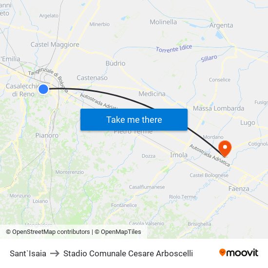 Sant`Isaia to Stadio Comunale Cesare Arboscelli map