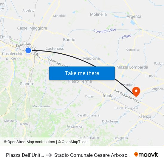 Piazza Dell`Unita` to Stadio Comunale Cesare Arboscelli map